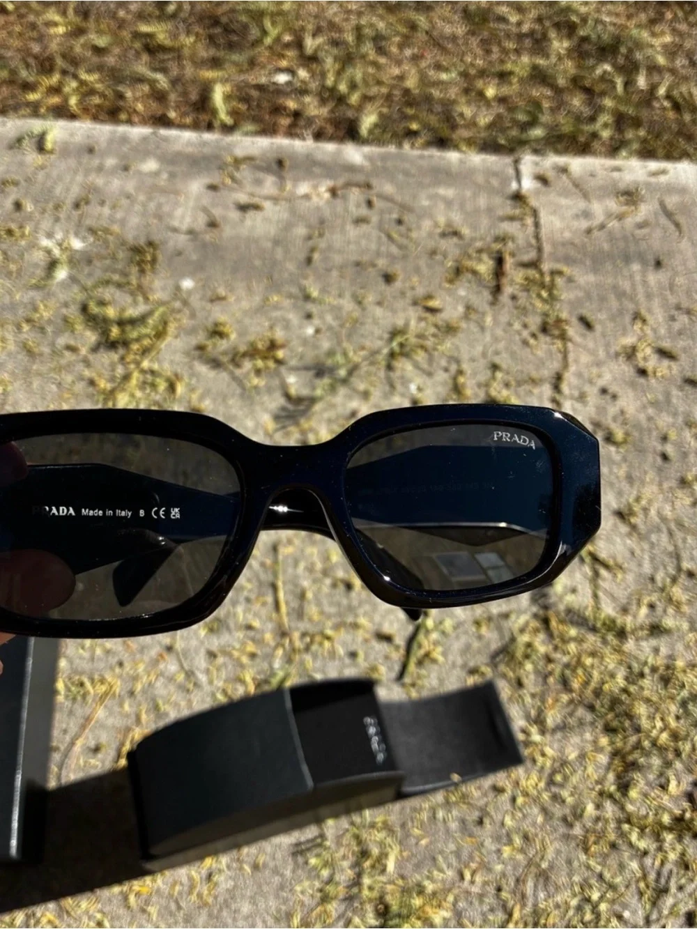 Prada Glossy Black Rectangular Sunglasses